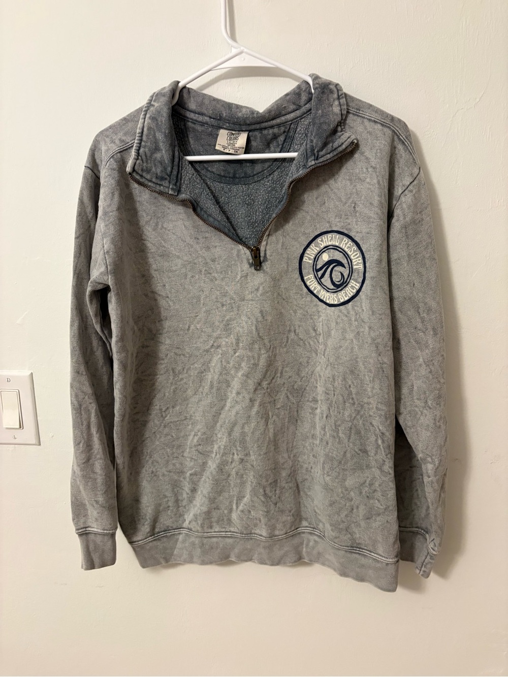 Pink Shell Resort Comfort Colors Gray Quarter-Zip Pullover with Wave Logo